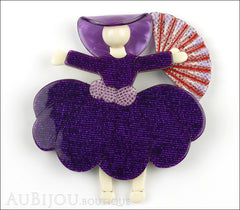 Lea Stein Ballerina Scarlett O'Hara Fan Brooch Pin Purple Shades Front