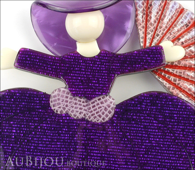Lea Stein Ballerina Scarlett O'Hara Fan Brooch Pin Purple Shades Gallery