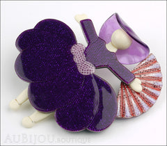 Lea Stein Ballerina Scarlett O'Hara Fan Brooch Pin Purple Shades Side