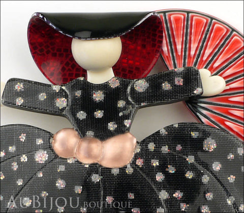 Lea Stein Ballerina Scarlett O'Hara Fan Brooch Pin Sparkly Black Pink Gallery
