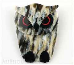 Lea Stein Buba The Owl Bird Brooch Pin Black Grey Horn Front