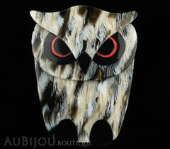 Lea Stein Buba The Owl Bird Brooch Pin Black Grey Horn