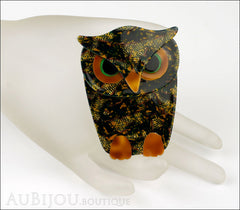 Lea Stein Buba The Owl Bird Brooch Pin Green Mosaic Caramel Mannequin