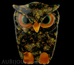 Lea Stein Buba The Owl Bird Brooch Pin Green Mosaic Caramel