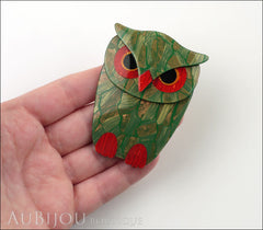 Lea Stein Buba The Owl Bird Brooch Pin Green Red Gold Model