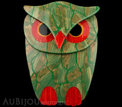 Lea Stein Buba The Owl Bird Brooch Pin Green Red Gold