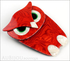 Lea Stein Buba The Owl Bird Brooch Pin Red Pearly White Side
