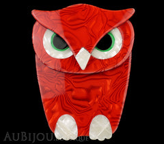 Lea Stein Buba The Owl Bird Brooch Pin Red Pearly White