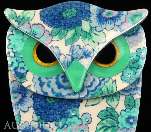 Lea Stein Buba The Owl Brooch Pin Blue Turquoise Floral Gallery