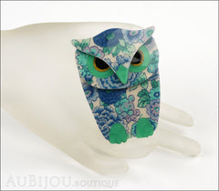 Lea Stein Buba The Owl Brooch Pin Blue Turquoise Floral Mannequin