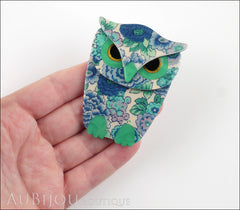 Lea Stein Buba The Owl Brooch Pin Blue Turquoise Floral Model