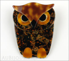 Lea Stein Buba The Owl Brooch Pin Forest Mosaic Tortoise Front