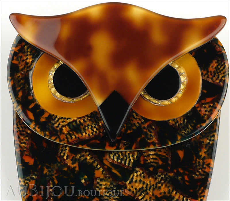 Lea Stein Buba The Owl Brooch Pin Forest Mosaic Tortoise Gallery