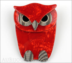 Lea Stein Buba The Owl Brooch Pin Red Mosaic Grey Front