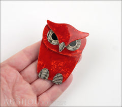 Lea Stein Buba The Owl Brooch Pin Red Mosaic Grey Model
