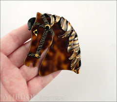 Lea Stein Butter The Horse Head Brooch Pin Caramel Abalone Model
