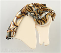 Lea Stein Butter The Horse Head Brooch Pin Cream Pinstripes Abalone Back