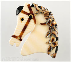 Lea Stein Butter The Horse Head Brooch Pin Cream Pinstripes Abalone Front
