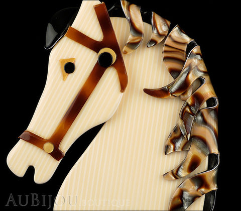 Lea Stein Butter The Horse Head Brooch Pin Cream Pinstripes Abalone Gallery