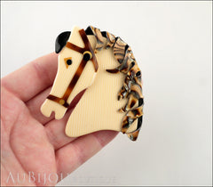 Lea Stein Butter The Horse Head Brooch Pin Cream Pinstripes Abalone Model