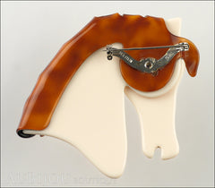 Lea Stein Butter The Horse Head Brooch Pin Cream Pinstripes Caramel Back