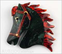 Lea Stein Butter The Horse Head Brooch Pin Dark Marble Green Red Front