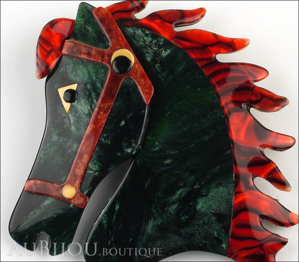 Lea Stein Butter The Horse Head Brooch Pin Dark Marble Green Red Gallery