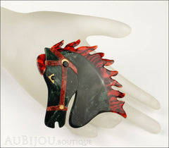 Lea Stein Butter The Horse Head Brooch Pin Dark Marble Green Red Mannequin