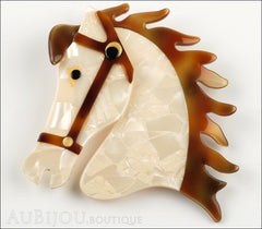 Lea Stein Butter The Horse Head Brooch Pin Pearly Cream Copper Front