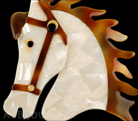 Lea Stein Butter The Horse Head Brooch Pin Pearly Cream Copper Gallery