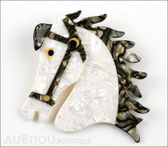 Lea Stein Butter The Horse Head Brooch Pin Pearly White Grey Front