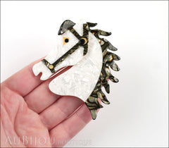 Lea Stein Butter The Horse Head Brooch Pin Pearly White Grey Model