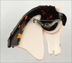 Lea Stein Butter The Horse Head Brooch Pin Pearly White Tortoise Back