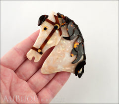 Lea Stein Butter The Horse Head Brooch Pin Pearly White Tortoise Model