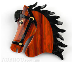 Lea Stein Butter The Horse Head Brooch Pin Rusty Orange Black Front