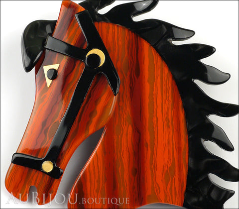 Lea Stein Butter The Horse Head Brooch Pin Rusty Orange Black Gallery