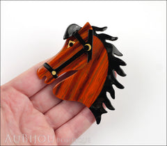 Lea Stein Butter The Horse Head Brooch Pin Rusty Orange Black Model