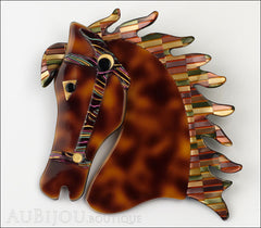 Lea Stein Butter The Horse Head Brooch Pin Tortoise Multicolor Mosaic Front