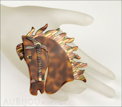 Lea Stein Butter The Horse Head Brooch Pin Tortoise Multicolor Mosaic Mannequin