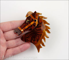 Lea Stein Butter The Horse Head Brooch Pin Tortoise Swirls Caramel Model