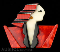 Lea Stein Carmen Joan Crawford Art Deco Brooch Pin Red Black