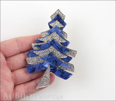 Lea Stein Christmas Tree Brooch Pin Silver Blue Model