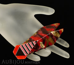 Lea Stein Cicada Insect Art Deco Brooch Pin Dark Red Black Mannequin