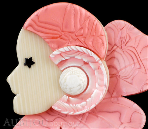 Lea Stein Corolle Art Deco Girl Petal Brooch Pin Pearly Pink White Gallery