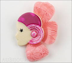 Lea Stein Corolle Art Deco Girl Petal Brooch Pin Pink Swirls Fuchsia Front