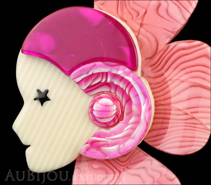 Lea Stein Corolle Art Deco Girl Petal Brooch Pin Pink Swirls Fuchsia Gallery