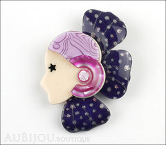 Lea Stein Corolle Art Deco Girl Petal Brooch Pin Sparkly Purple Lavander Front