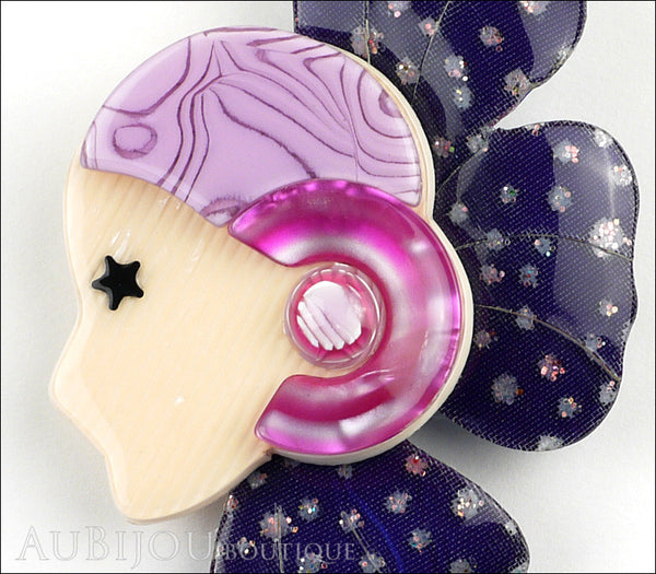 Lea Stein Corolle Art Deco Girl Petal Brooch Pin Sparkly Purple Lavander Gallery