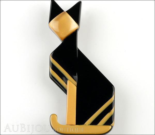 Lea Stein Deco Cat Brooch Pin Black Yellow Gold Gallery