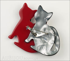 Lea Stein Double Watching Cat Brooch Pin Black Red Back